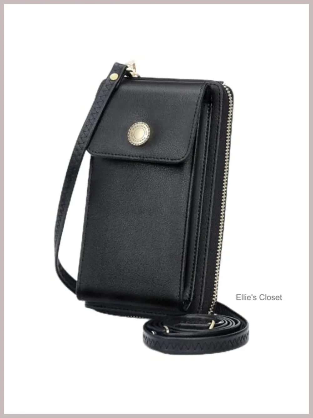 Faux Leather RFID Blocking Crossbody Cell Phone Wallet with Tassel, Adjustable